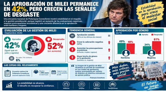 ENCUESTA:  EL 42% APRUEBA LA GESTI&Oacute;N PRESIDENCIAL PERO LA VALORACI&Oacute;N NEGATIVA ALCANZA EL 52%.